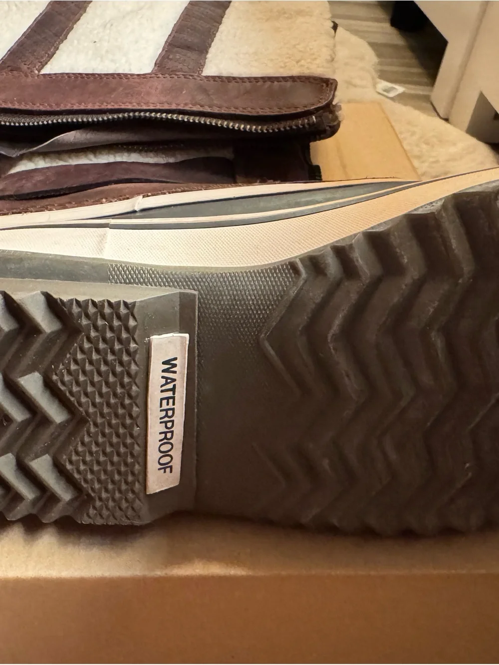 Sorel Brown and Cream Sherpa-Trim Winter Boots